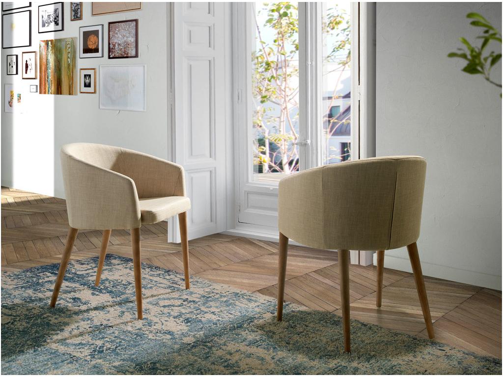 Fauteuil bois noyer et tissu Meublita - Lot de 2-Couleur Meublita 54