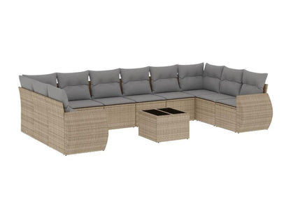 Salon de jardin 11 pcs avec coussins beige résine tressée
