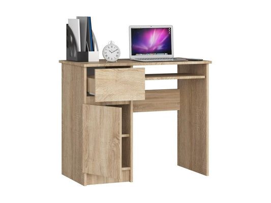 Bureau d'ordinateur Vertchez gauche PIKSEL Chêne Vertchez 90 cm 1 porte 1 tiroir façade Chêne Vertchez 3 étagères 90x50x77 cm