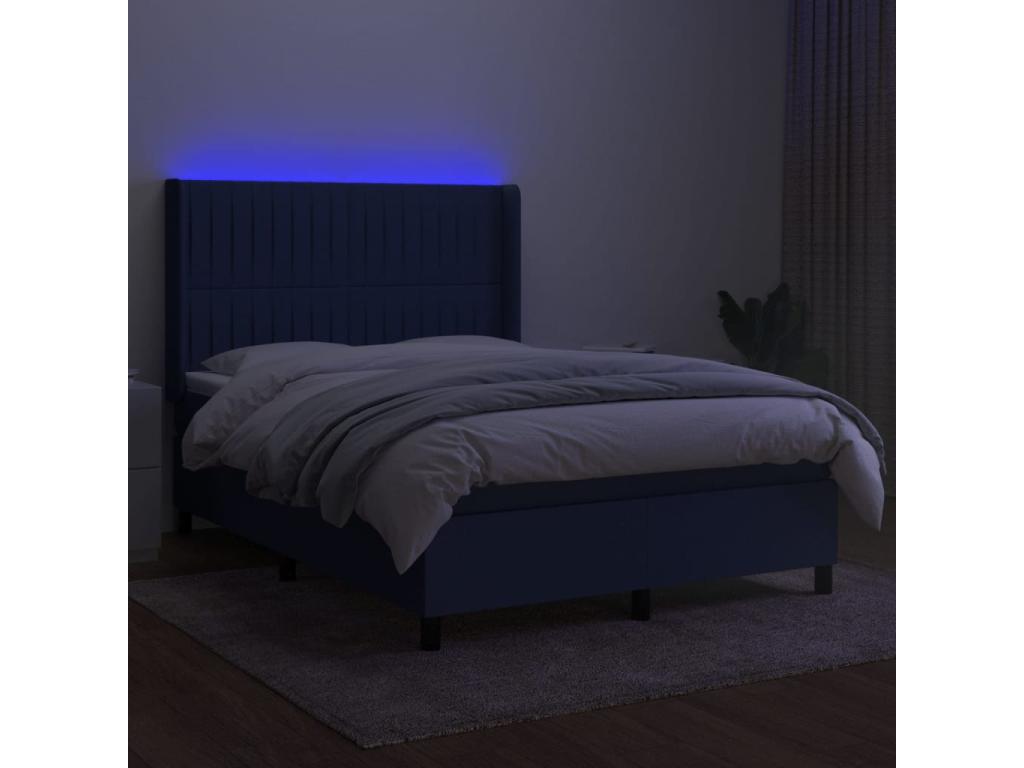 Sommier tapissier avec matelas et LED Bleu 140x190 cm Tissu