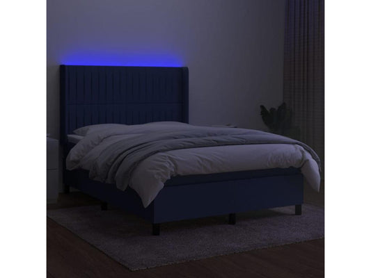 Sommier tapissier avec matelas et LED Bleu 140x190 cm Tissu