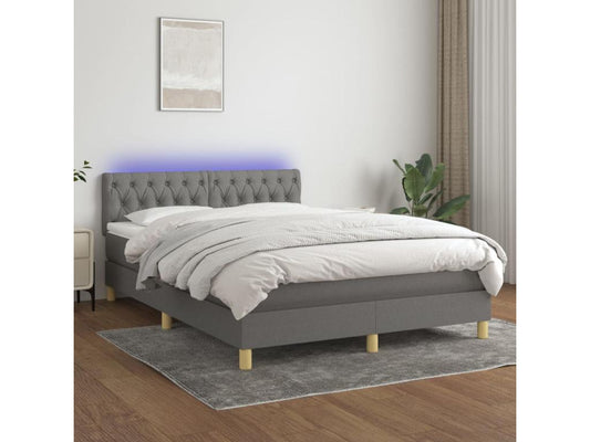Sommier tapissier et matelas et LED Gris foncé 140x200 cm Tissu