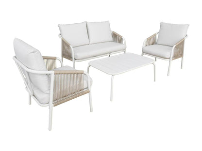 Salon de jardin Meublita en acier- 4 personnes- blanc et beige