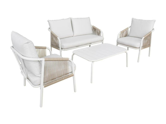 Salon de jardin Meublita en acier- 4 personnes- blanc et beige