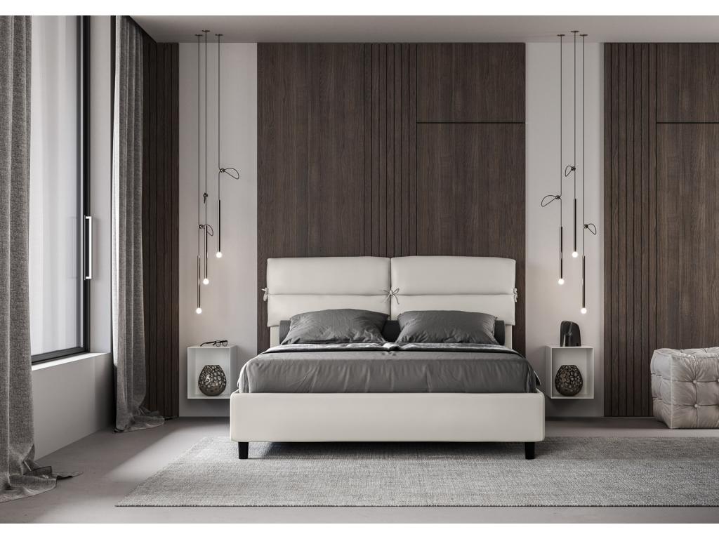 Lit coffre relevable double relevable simili cuir blanc Vertchez 160x190