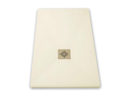 Receveur de douche 70x140 cm extra plat PURE en résine surface ardoisée beige Grille beige