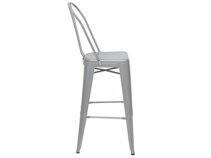 2x tabouret de bar Meublita-A73 chaise de comptoir avec dossier métal design industriel - gris