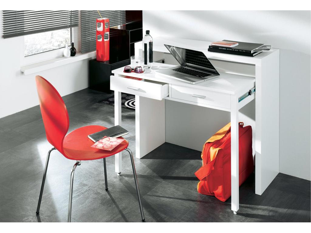 Bureau informatique Extensible d′appoint pour ordinateur 2 tiroirs blanc