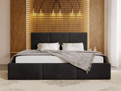 Lit rembourré avec rangement - 200x200 - lit double - velours - noir - Meublita