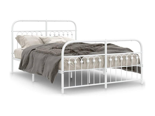 Cadre de lit métal sans matelas et pied de lit blanc 137x190 cm