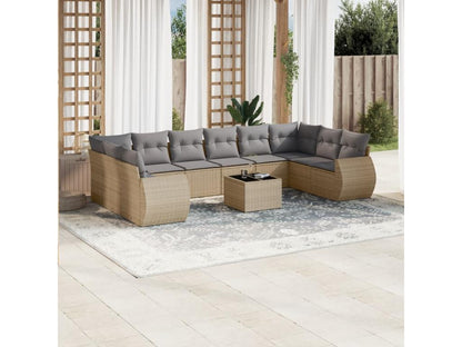 Salon de jardin 11 pcs avec coussins beige résine tressée
