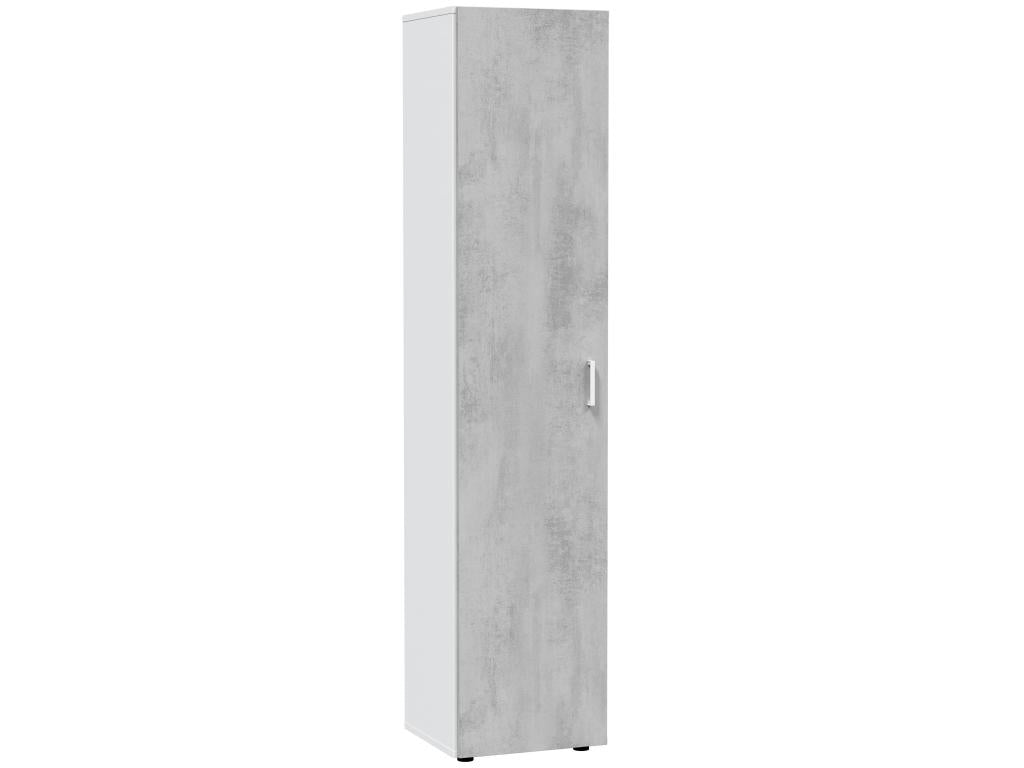 Armoire ? meuble de rangement en panneau de particules mélaminé coloris blanc mat et gris ciment - Hauteur 182 x Longueur 41 cm x Profondeur 37 cm