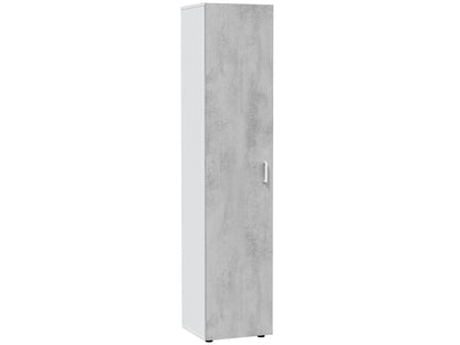 Armoire ? meuble de rangement en panneau de particules mélaminé coloris blanc mat et gris ciment - Hauteur 182 x Longueur 41 cm x Profondeur 37 cm