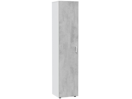 Armoire ? meuble de rangement en panneau de particules mélaminé coloris blanc mat et gris ciment - Hauteur 182 x Longueur 41 cm x Profondeur 37 cm
