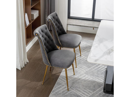Lot de 2 chiases en velours avec un dos rembourré et des pieds en métal doré modernes et distinctifs utilisés 43.9x62x87.6cm gris