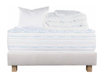 Meublita - Pack Matelas Sommier Tapissier Beige 90x190 cm 1 Oreiller 1 Couette