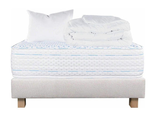 Meublita - Pack Matelas Sommier Tapissier Beige 90x190 cm 1 Oreiller 1 Couette