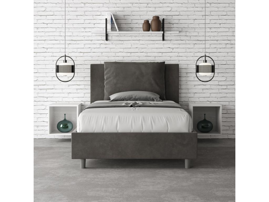 Lit 1 place et demi avec sommier rembourré 120x190 microfibre gris Vertchez
