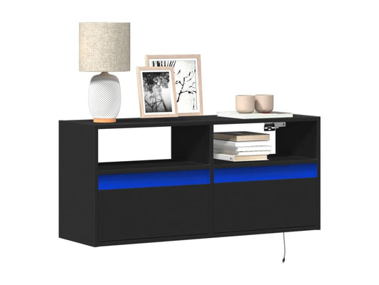 Meuble TV mural avec Vertchezères LED noir 100x31x45 cm