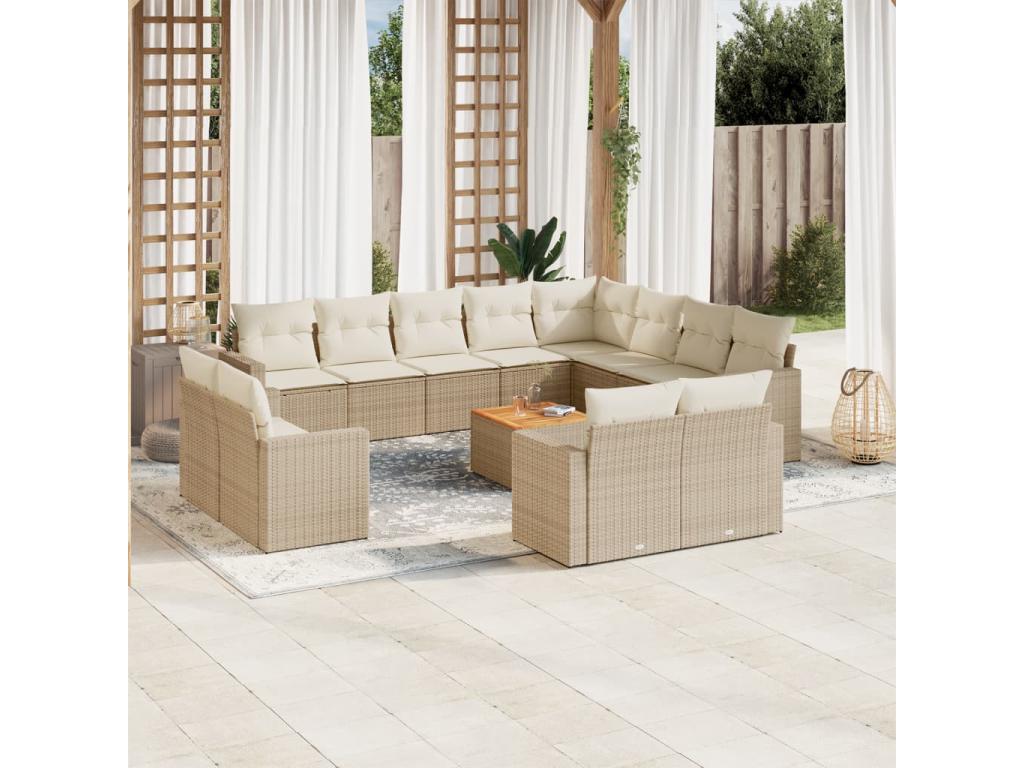 Salon de jardin avec coussins 13 pcs beige résine tressée