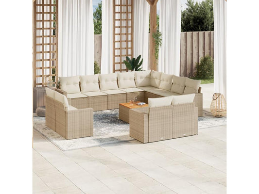 Salon de jardin avec coussins 13 pcs beige résine tressée