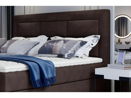 Ensemble boxspring complet tête de lit sommiers matelas surmatelas VISTA de Meublita - tissu luxe chocolat - 160x200 cm
