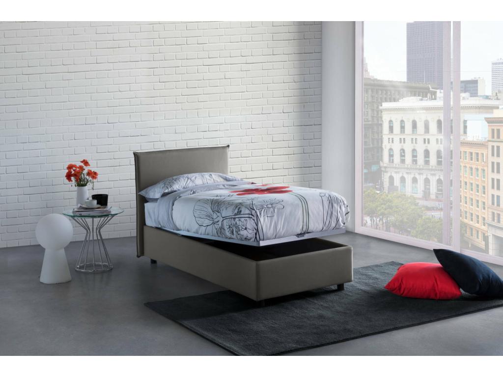 Lit simple Vertchez Lit coffre avec revêtement en tissu Made in Italy Ouverture frontale adaptée pour matelas 90x200 cm Gris