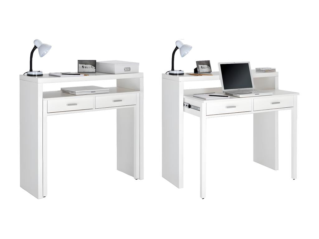 Bureau informatique Extensible d′appoint pour ordinateur 2 tiroirs blanc