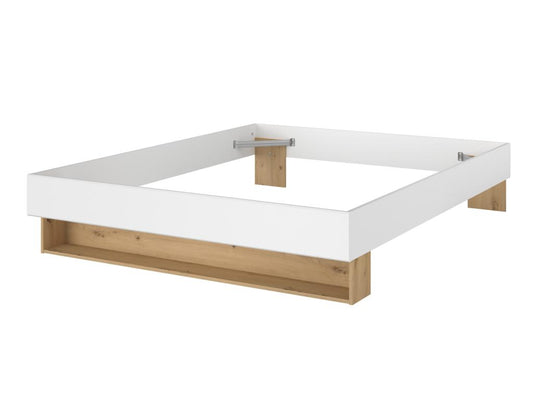 Lit avec tiroir et niche 160x200 cm - Coloris Blanc et naturel Sommier Matelas - Meublita