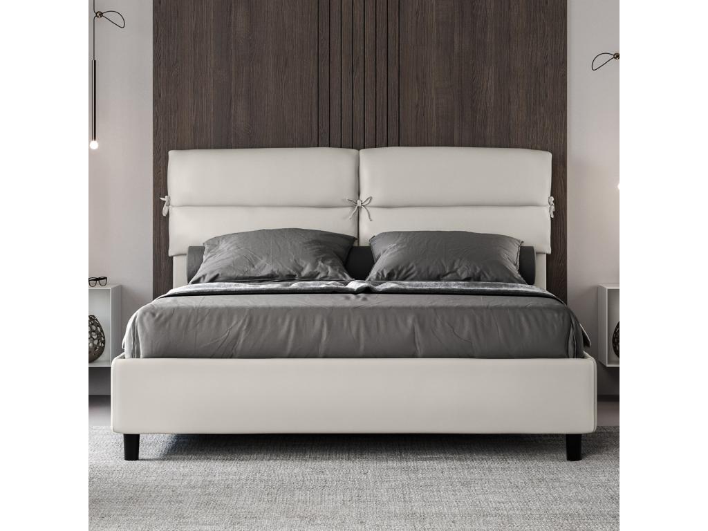 Lit coffre relevable double relevable simili cuir blanc Vertchez 160x190