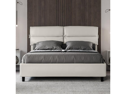 Lit coffre relevable double relevable simili cuir blanc Vertchez 160x190