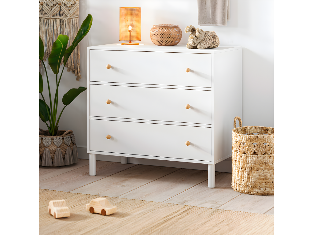 Lit bébé 60x120 et commode 3 tiroirs Vertchez - Blanc