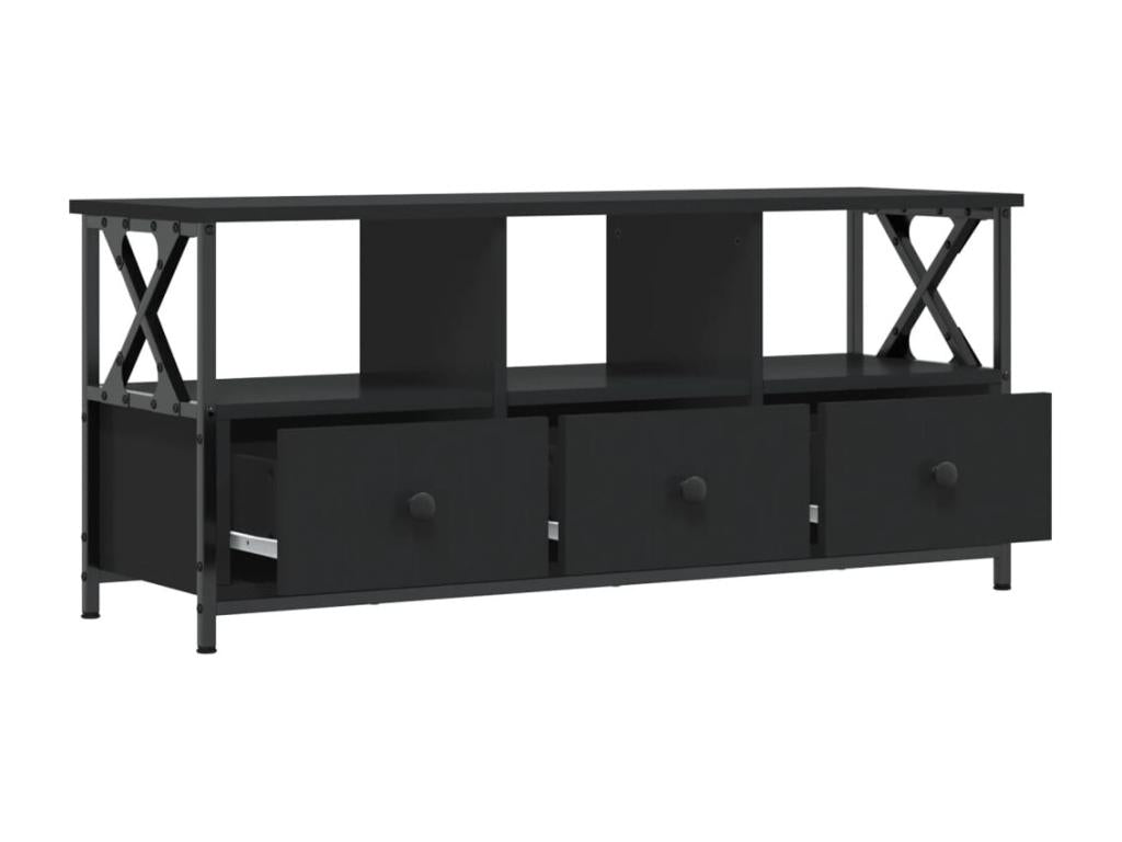 Meuble TV noir 102x33x45 cm bois d'ingénierie et fer