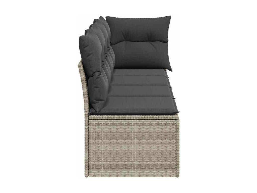 Canapé de jardin et coussins 4 places gris clair résine tressée