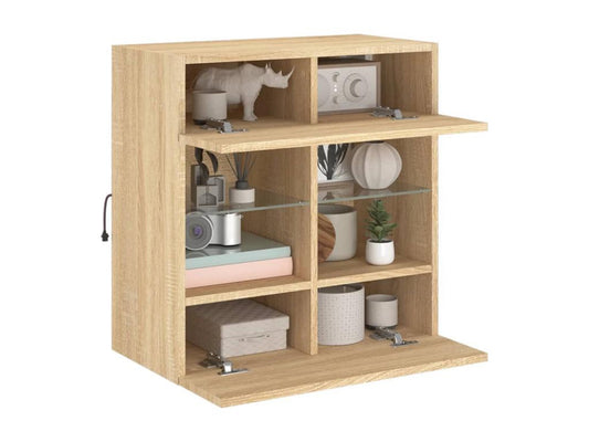 Meuble TV mural avec Meublitaères LED chêne Meublita 58,5x30x60,5 cm