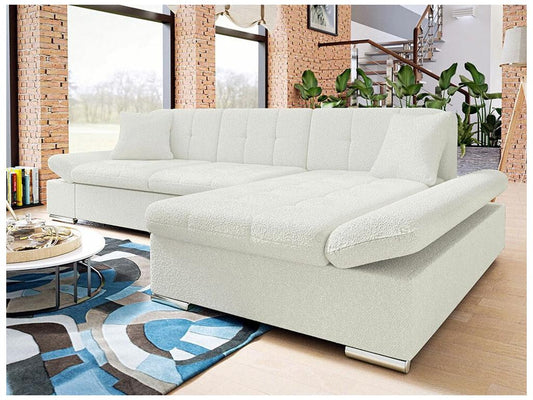 Canapé d'angle Vertchez 250 Blanc Fonction de couchage Bo?te de literie 278x161x76cm