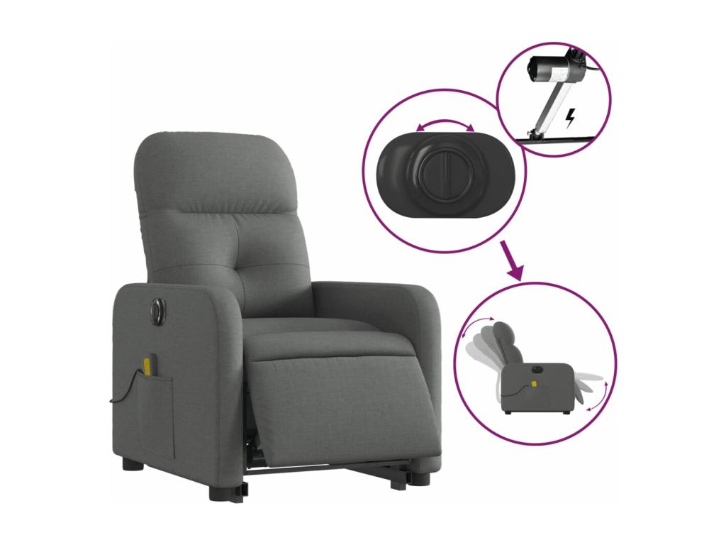 Fauteuil inclinable de massage électrique Gris foncé Tissu