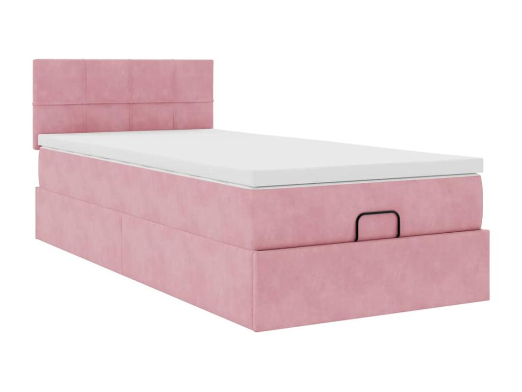 Cadre de lit ottoman avec matelas rose 100x200 cm velours