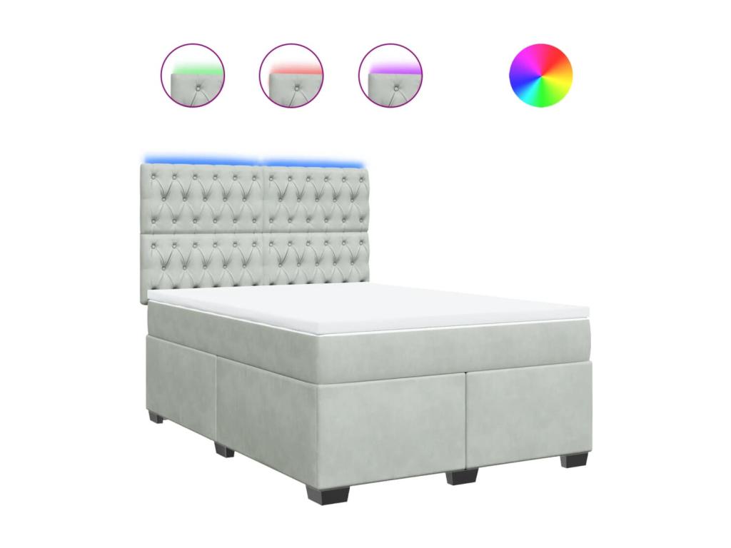 Sommier à Vertchez de lit et matelas Gris clair 140x200cm Velours