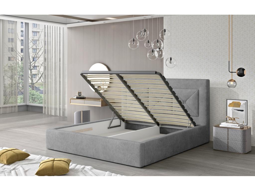 Lit double rembourré en tissu Vertchez-Couleur Rouge tomette-Couchage 180x200 cm-Version coffre de rangement